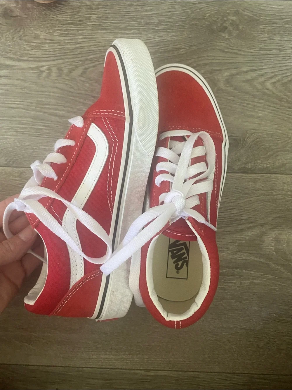Vans Red and White Low-Top Skate Sneakers